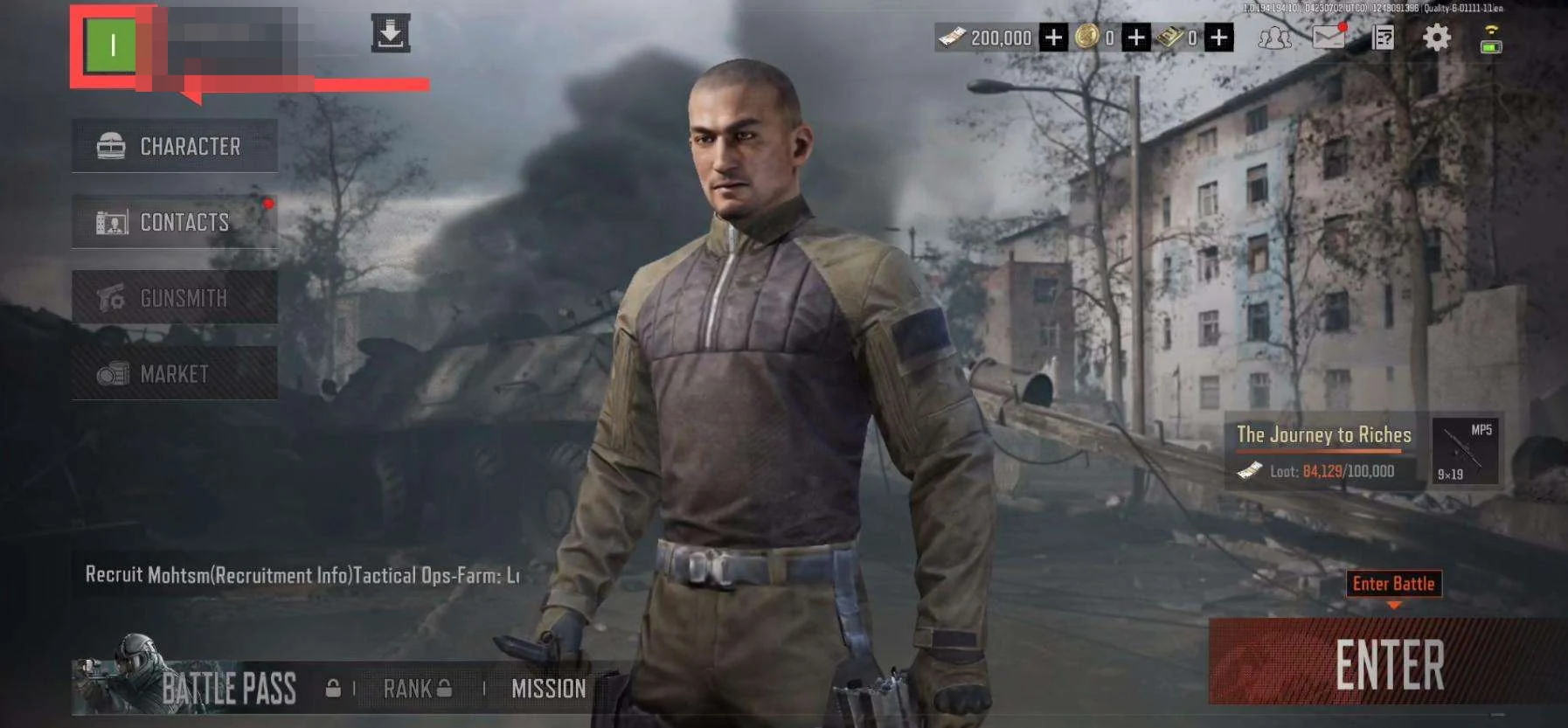 Arena Breakout mobile lobby profile entry for Player ID lookup