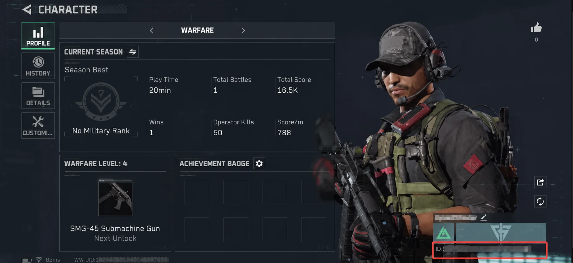 Delta Force Personal Info screen showing where to copy the UID with private details mosaicked