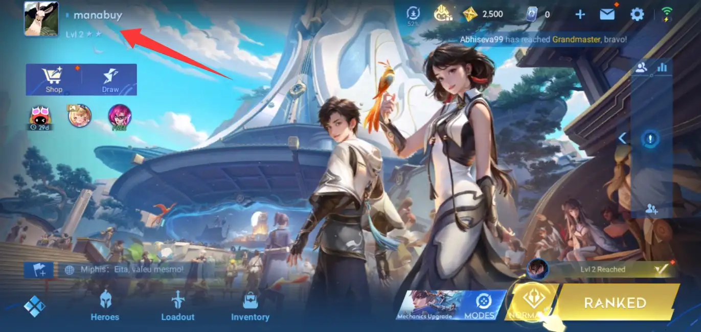 Honor of Kings avatar menu used to find the UID