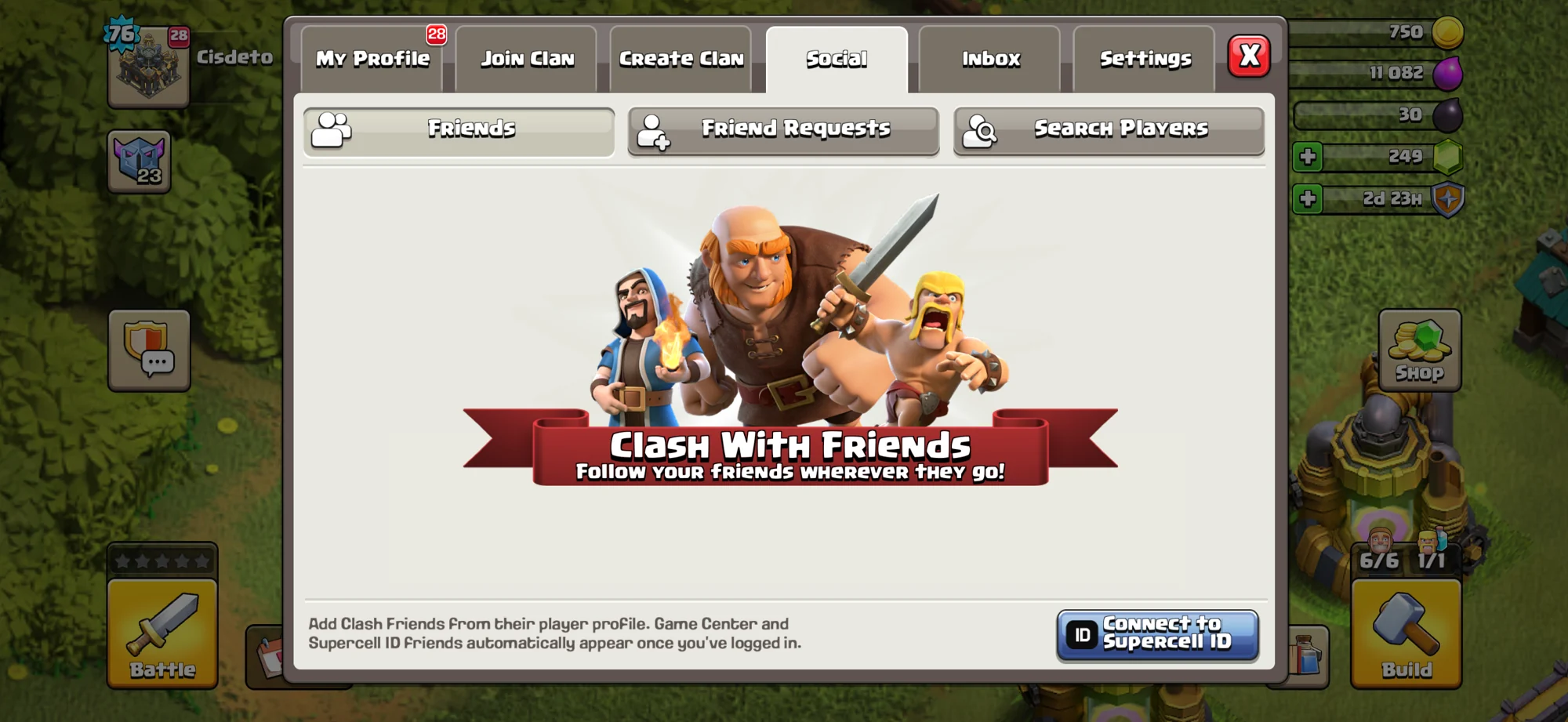 Profile Social Inbox and Settings in the new Clash of Clans UI