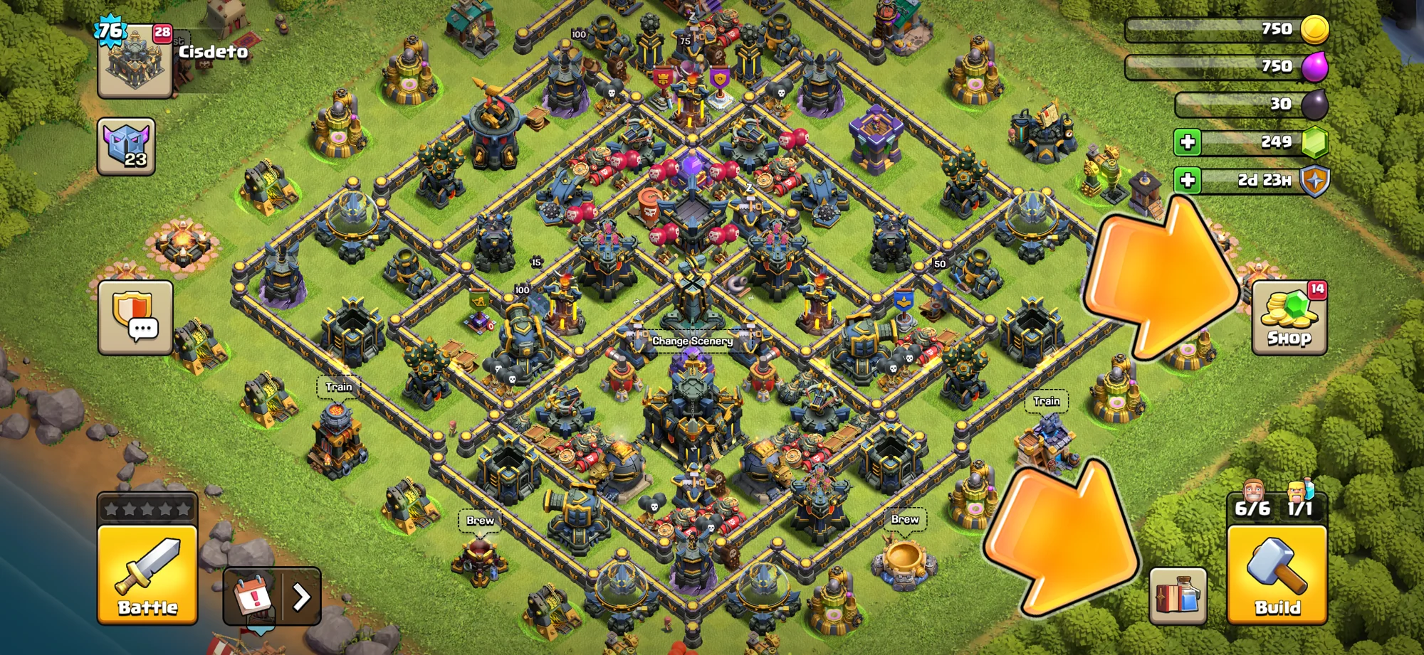 Shop and Build button positions in the new Home Village UI