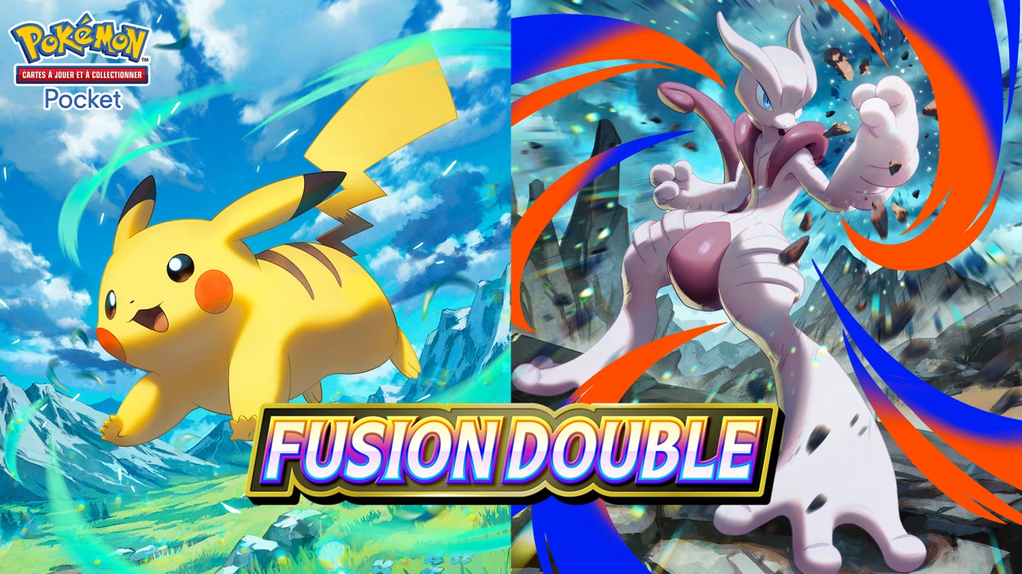 Visuel officiel français de Fusion Double avec Pikachu et Méga-Mewtwo X-ex