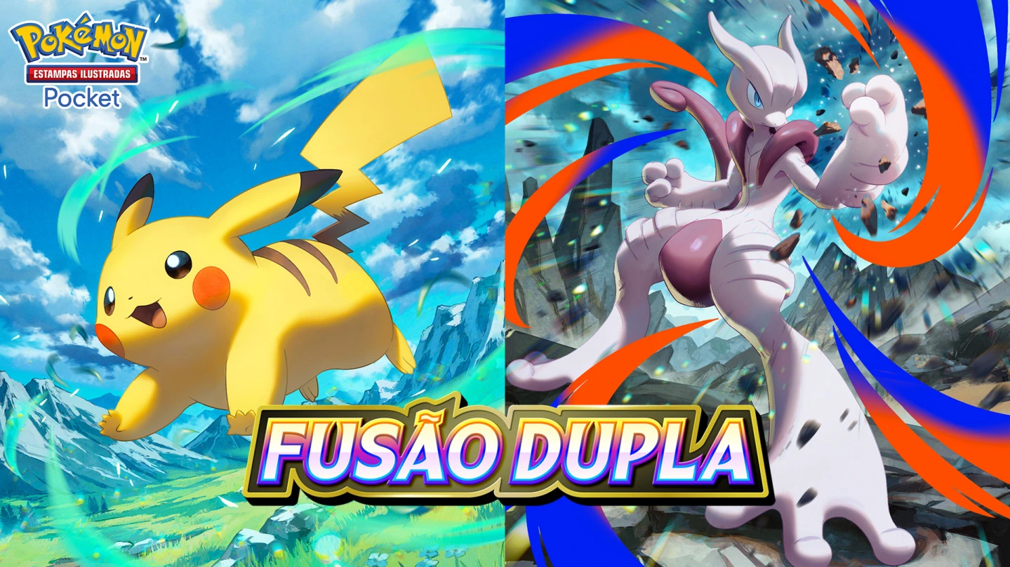 Arte oficial em português de Fusão Dupla com Pikachu e Mega Mewtwo X ex