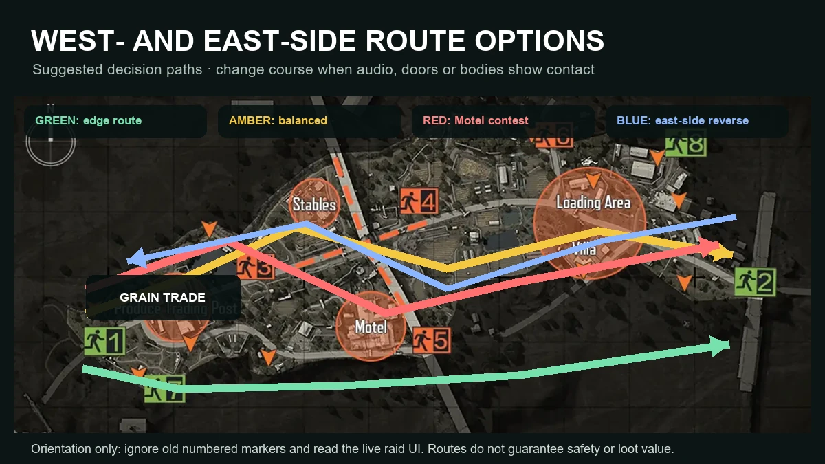 Arena Breakout mobile Farm west-side and east-side route options