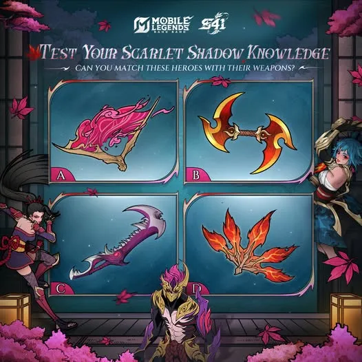 MLBB Scarlet Shadow weapon quiz featuring Hirara and forbidden Great Armaments