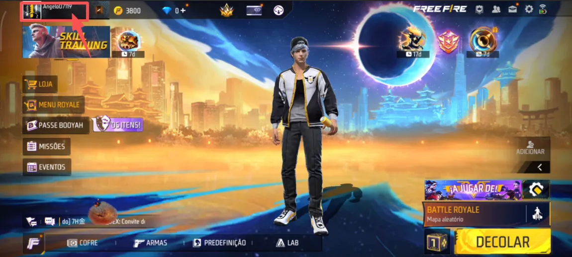 Abrir o perfil no Free Fire para encontrar o UID