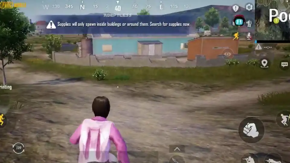 PUBG MOBILE FLASH Early Access gameplay showing a player moving through Pochinki