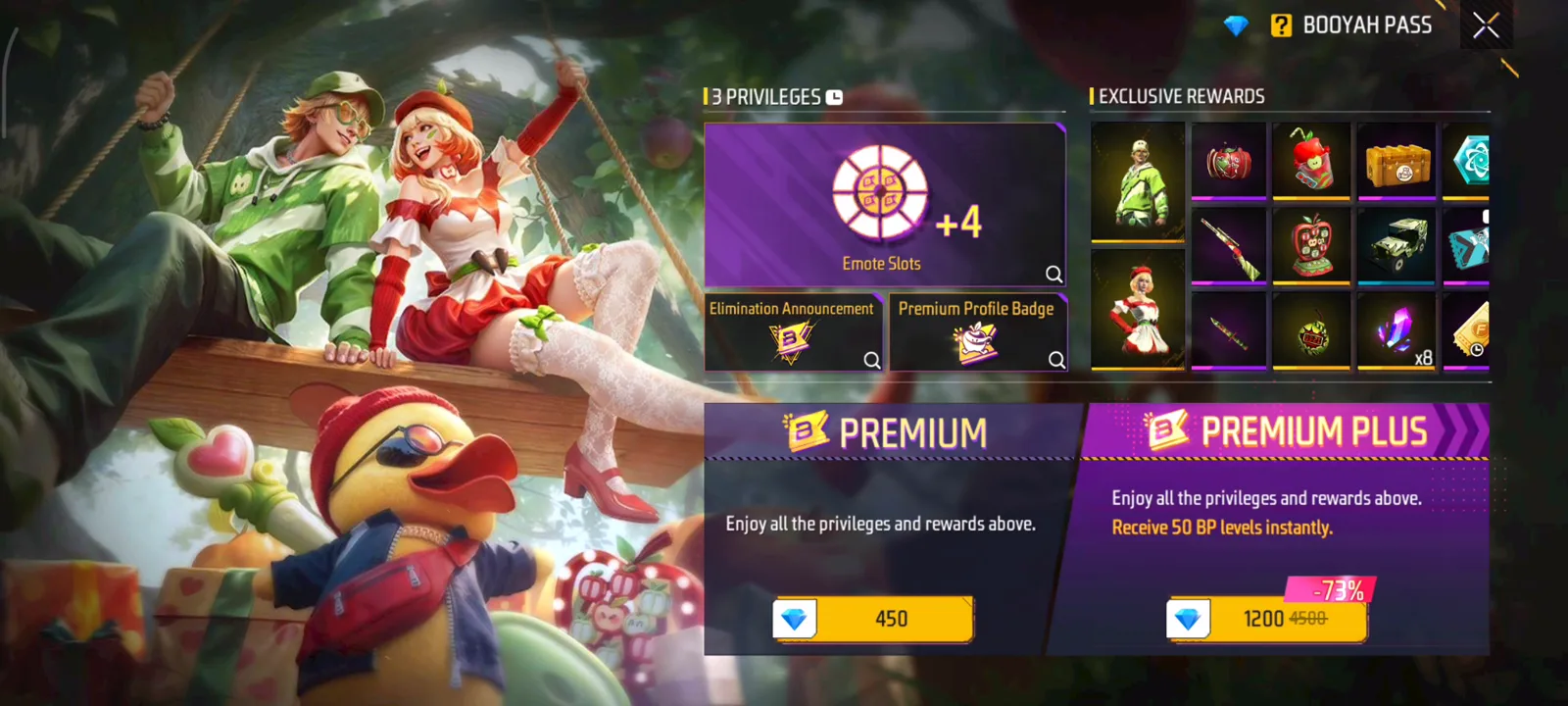 Free Fire Booyah Pass S44 Premium and Premium Plus Diamond cost comparison