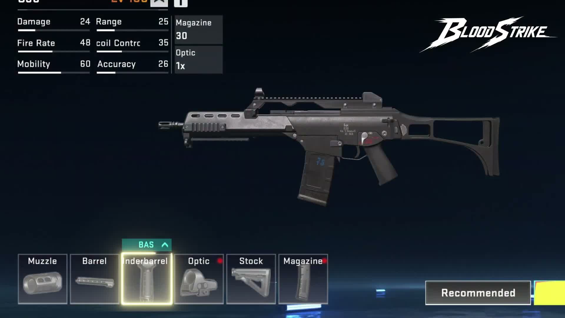 Tela de personalização da G36 no Blood Strike