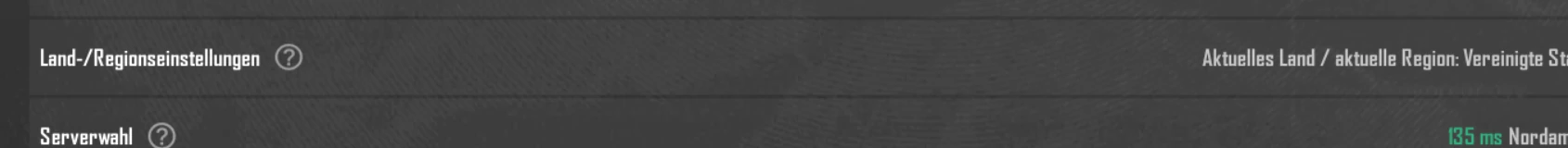 PUBG MOBILE Serverwahl mit angezeigter Latenz im deutschen Client