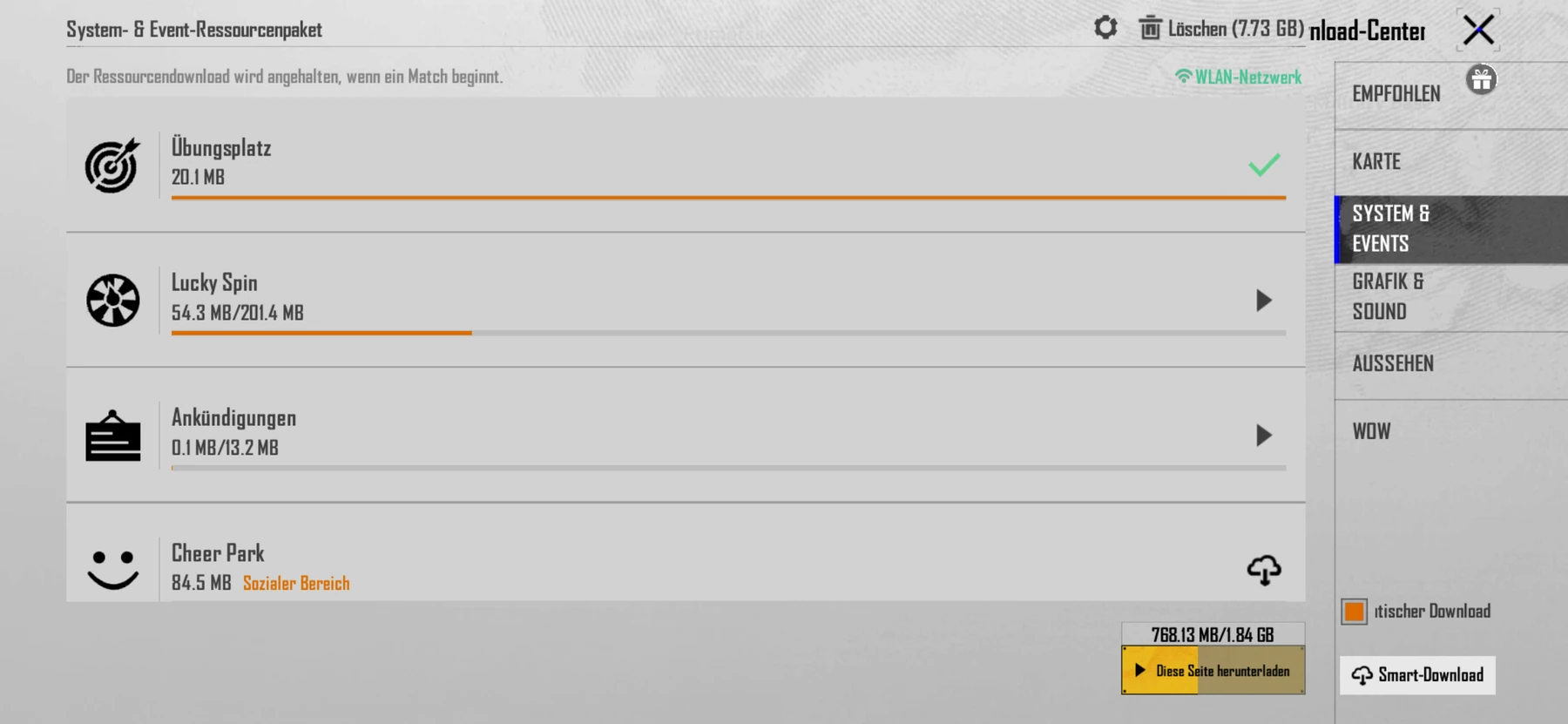 System- und Event-Ressourcen im deutschen PUBG MOBILE Download-Center