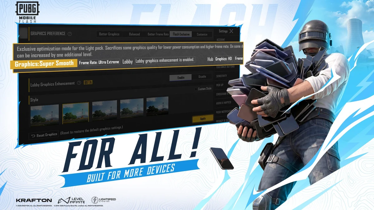 Official PUBG MOBILE FLASH image showing its light-pack graphics optimization setting