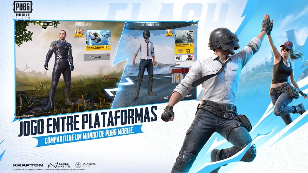 Imagem oficial em português confirmando cross-play no mesmo mundo de PUBG MOBILE