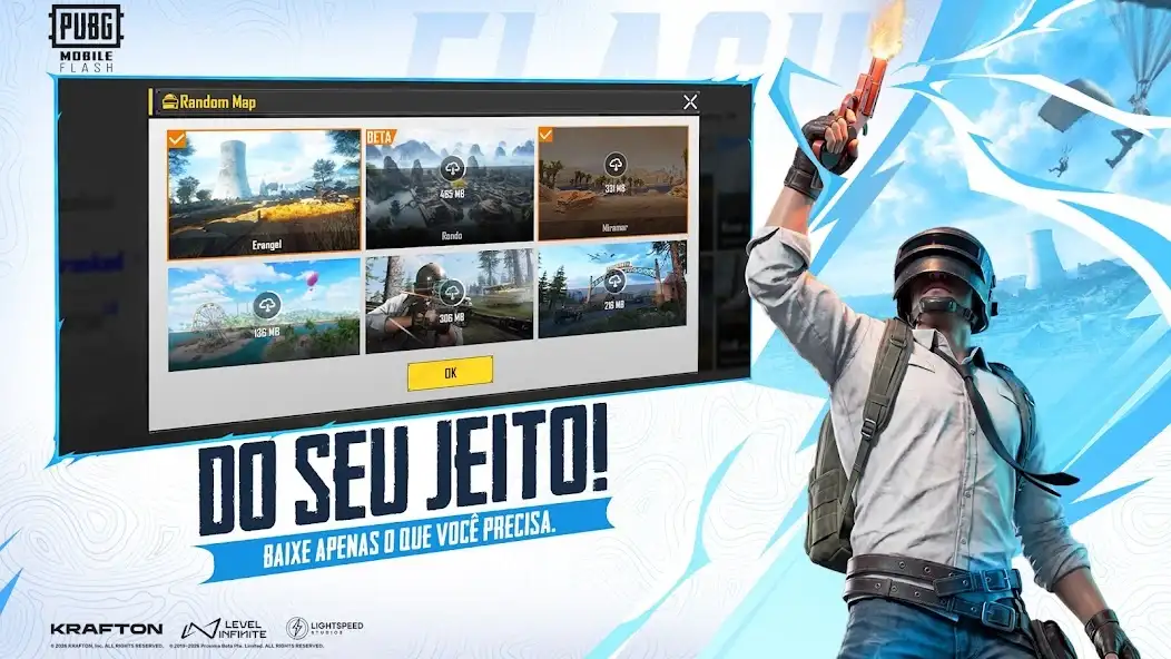 Imagem oficial em português do PUBG MOBILE FLASH com mapas para baixar sob demanda