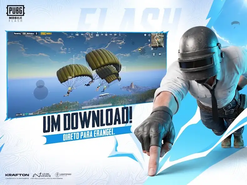 Imagem oficial em português mostrando um único download direto para Erangel no PUBG MOBILE FLASH