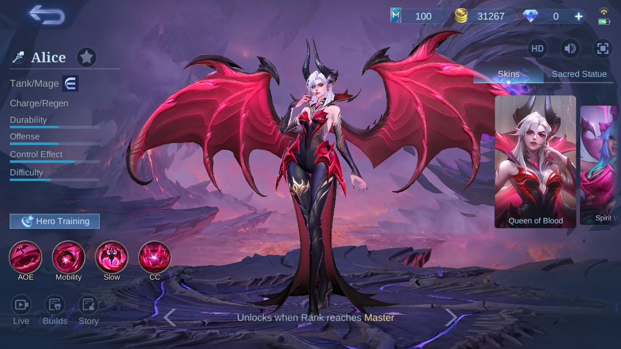 Alice Tank Mage hero page in-game