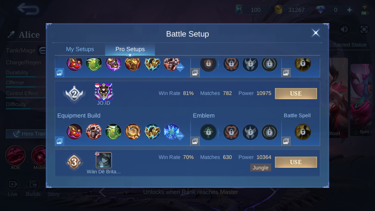 Alice Pro Setup rank 2 in-game build sample