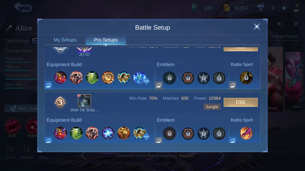 Alice Pro Setup rank 3 in-game build sample