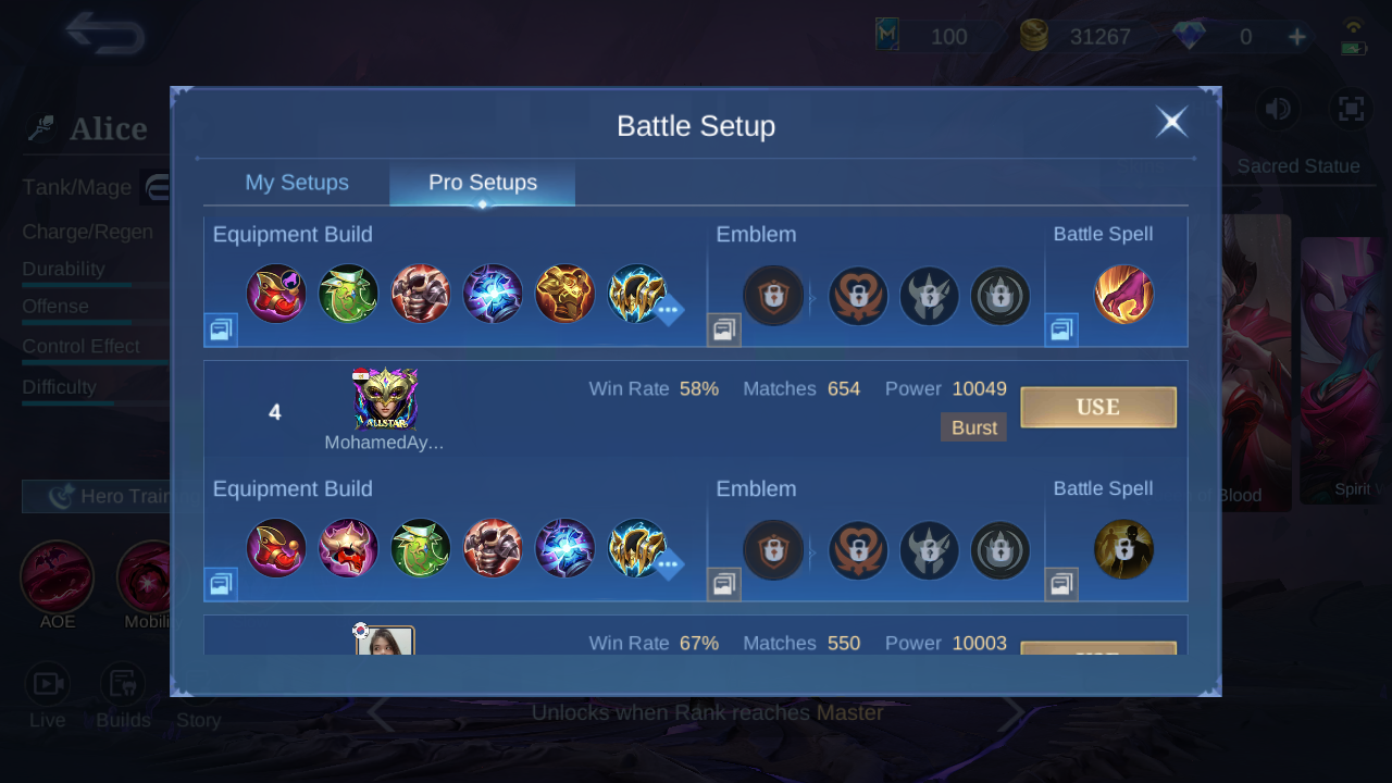 Alice Pro Setup rank 4 in-game build sample