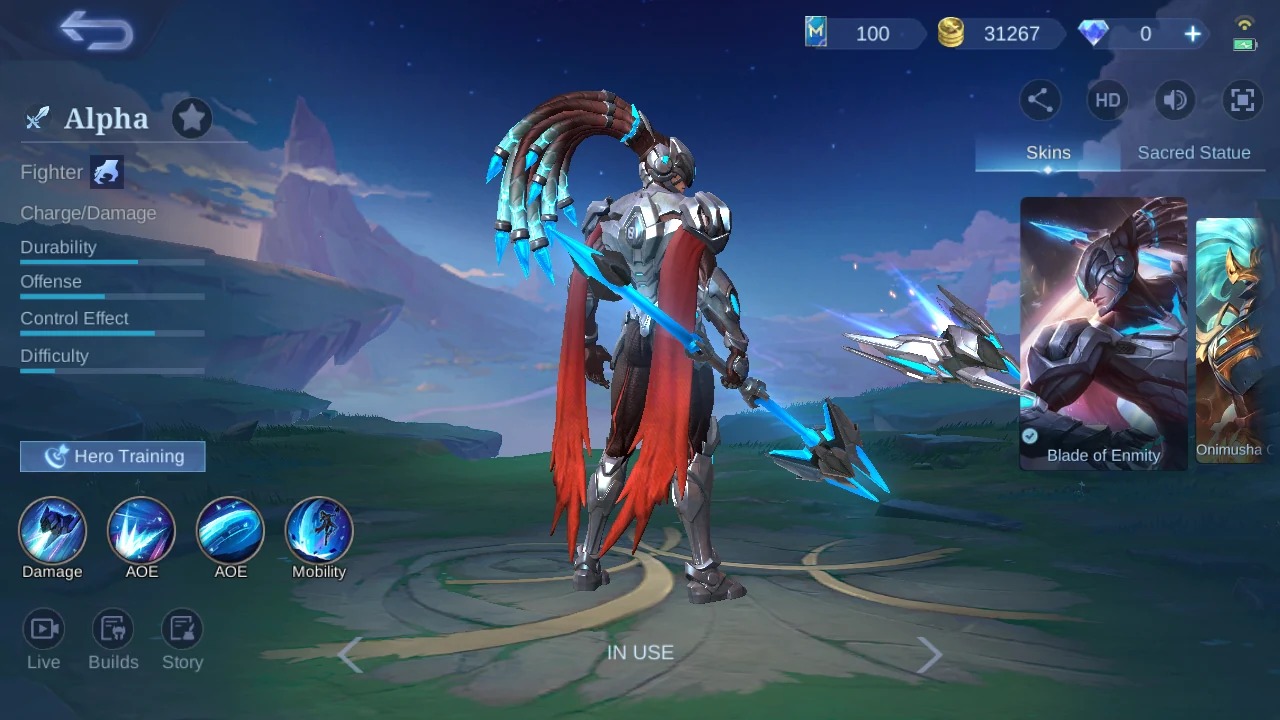 Alpha hero page in the MLBB English client