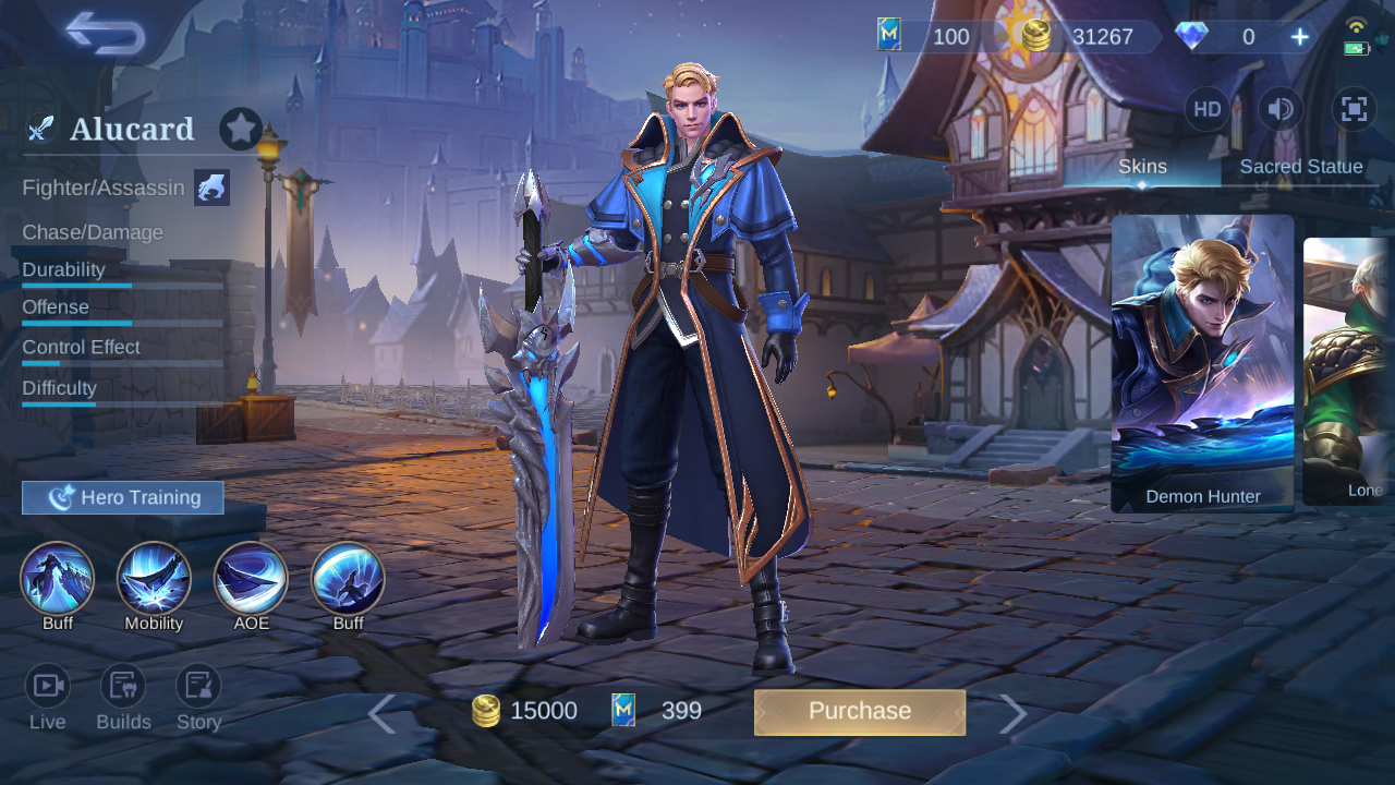 Alucard hero page in the MLBB English client