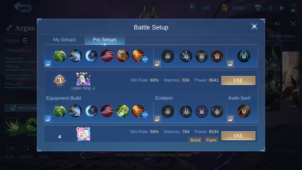 Argus Pro Setups ranked in-game snapshot 2