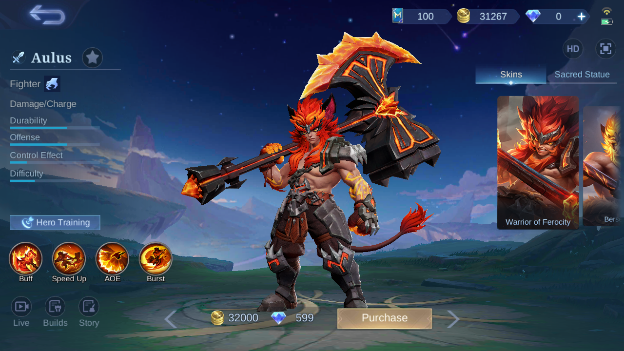 Aulus hero page observed in-game