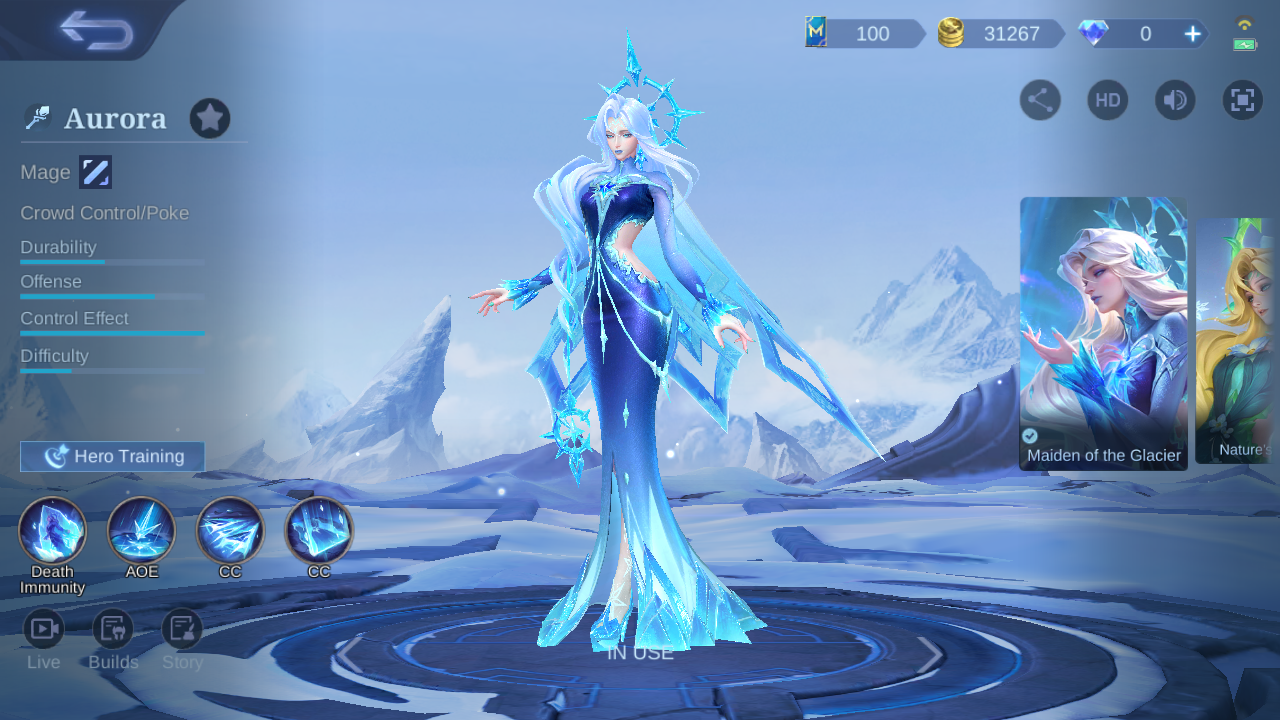 Aurora hero page in the MLBB English client