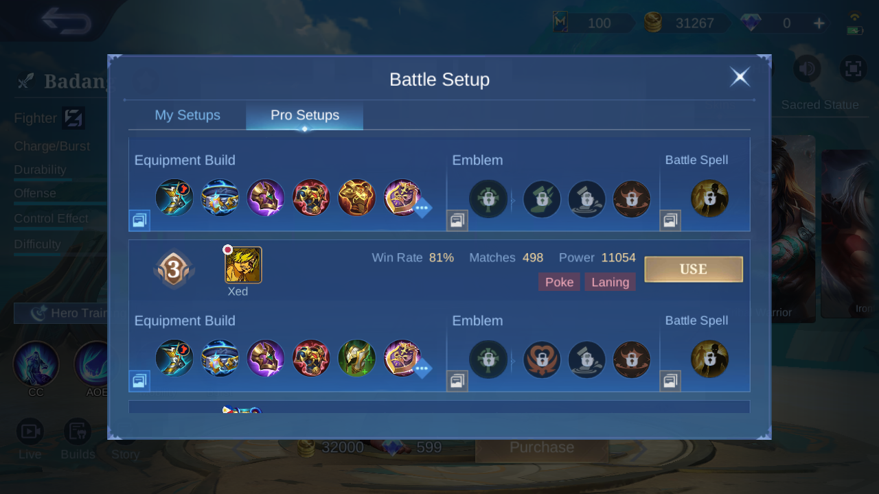 Badang Pro Setup rank 3 in-game build sample
