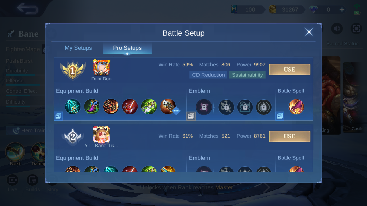 Bane Pro Setup rank 1 in-game build sample