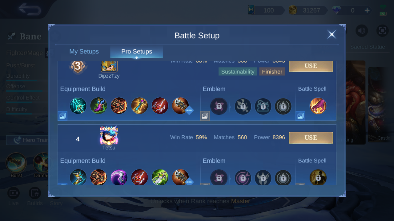 Bane Pro Setup rank 3 in-game build sample