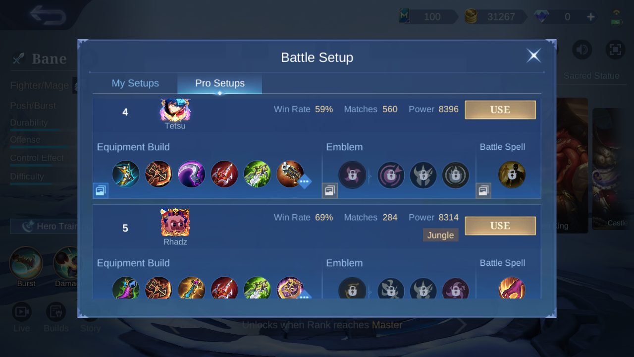 Bane Pro Setup rank 4 in-game build sample