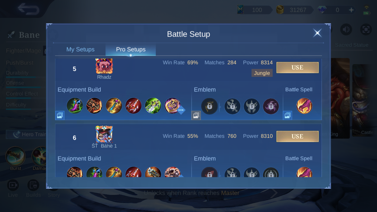 Bane Pro Setup rank 5 in-game build sample