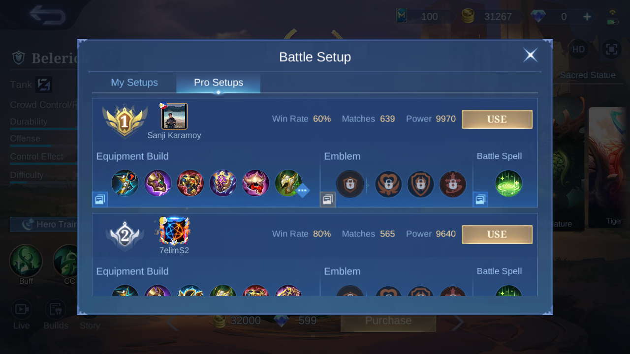 Belerick Pro Setup rank 1 in-game build sample