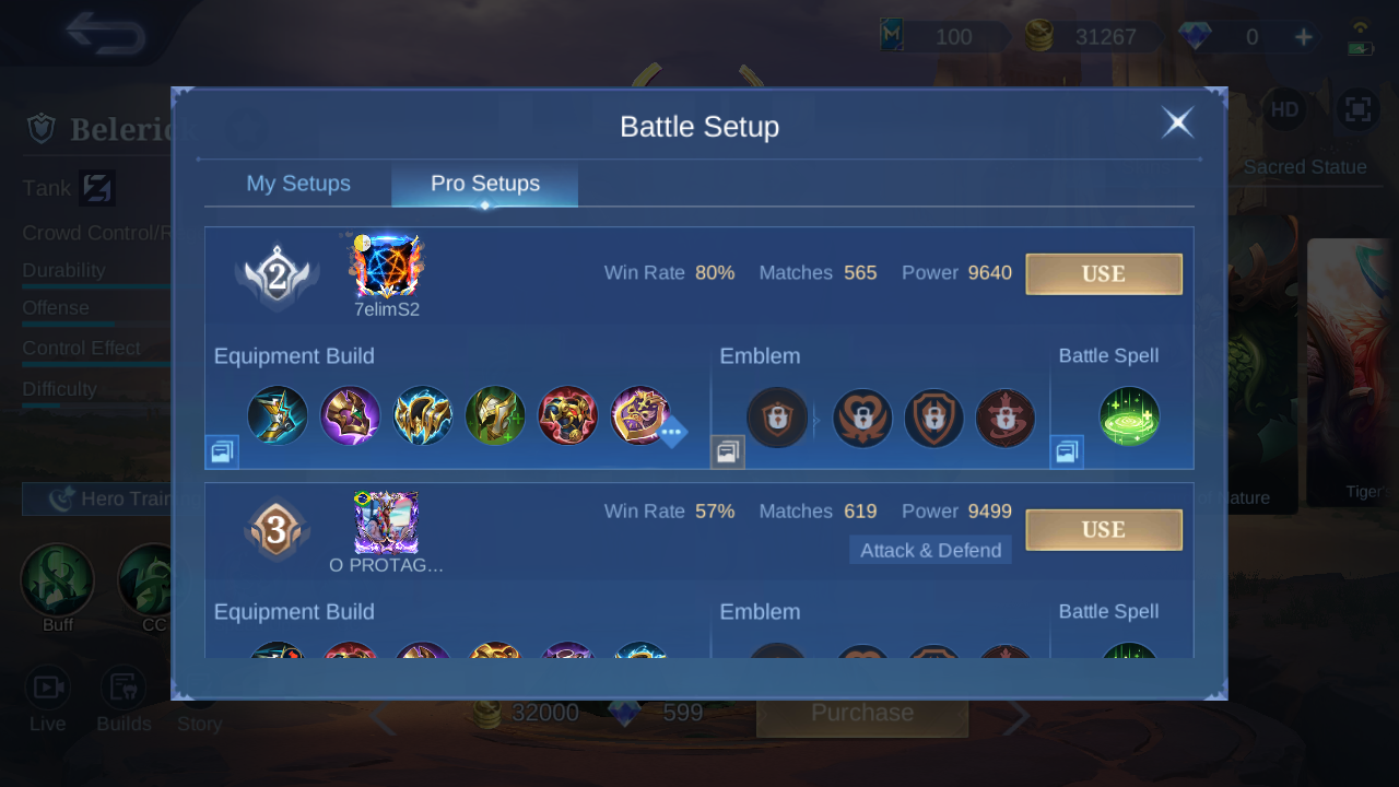 Belerick Pro Setup rank 2 in-game build sample