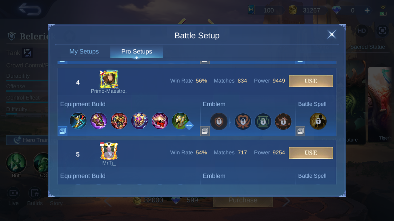 Belerick Pro Setup rank 4 in-game build sample