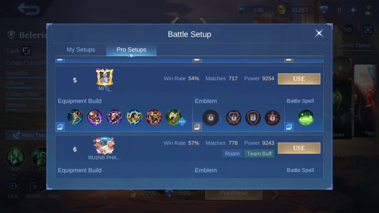 Belerick Pro Setup rank 5 in-game build sample