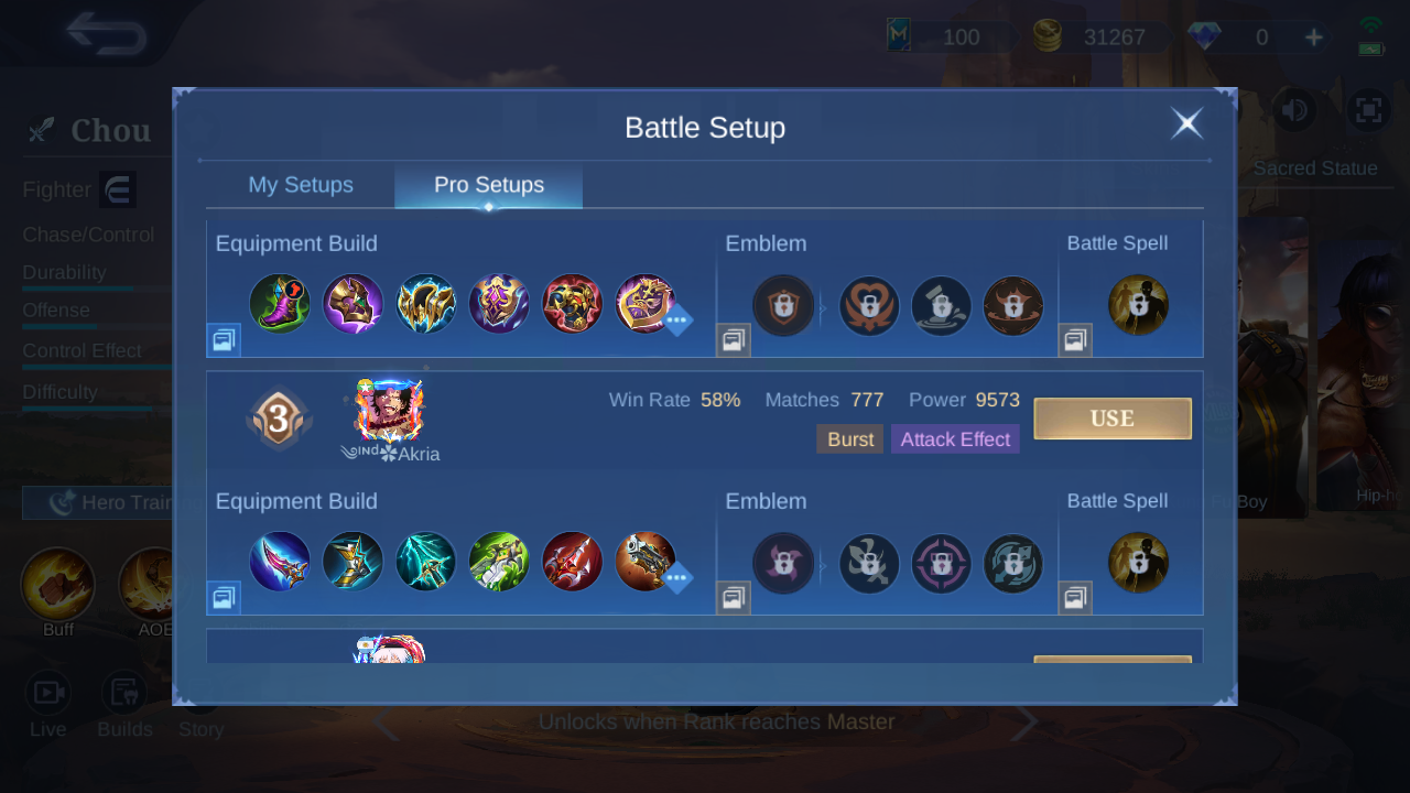 Chou ranks 3 in-game Pro Setup snapshot