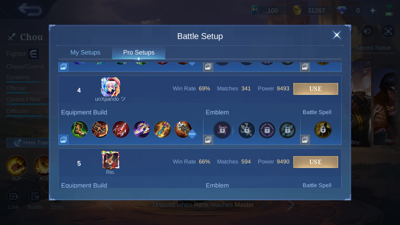 Chou ranks 4 and 5 in-game Pro Setup snapshot