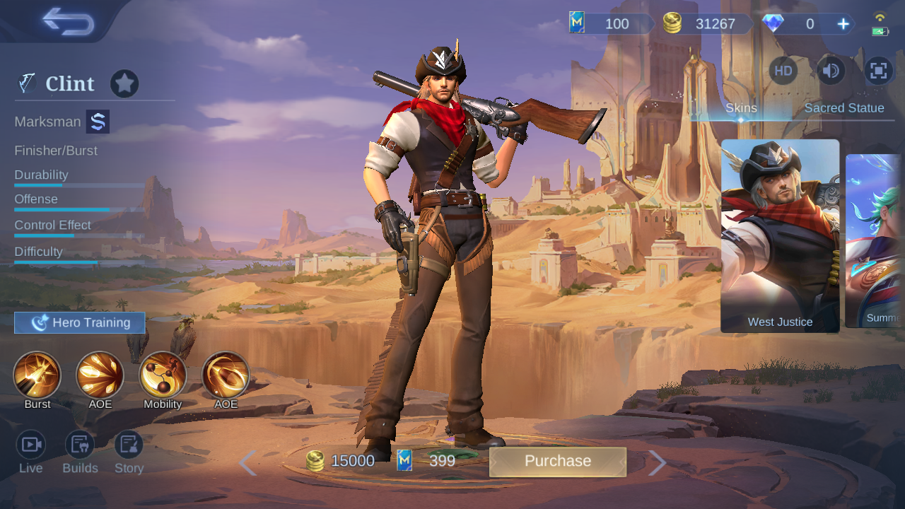 Clint hero page in an in-game screenshot