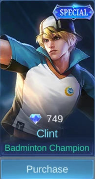 Badminton Champion Clint skin card observed in-game