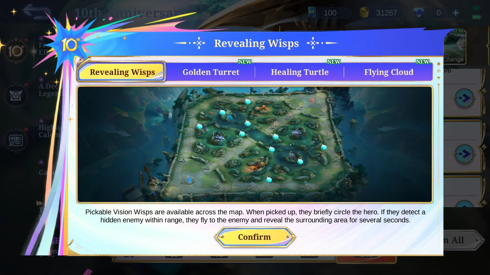 MLBB Annual Map Change How to Play panel explaining Revealing Wisps for the 10th Anniversary Gameplay Challenge