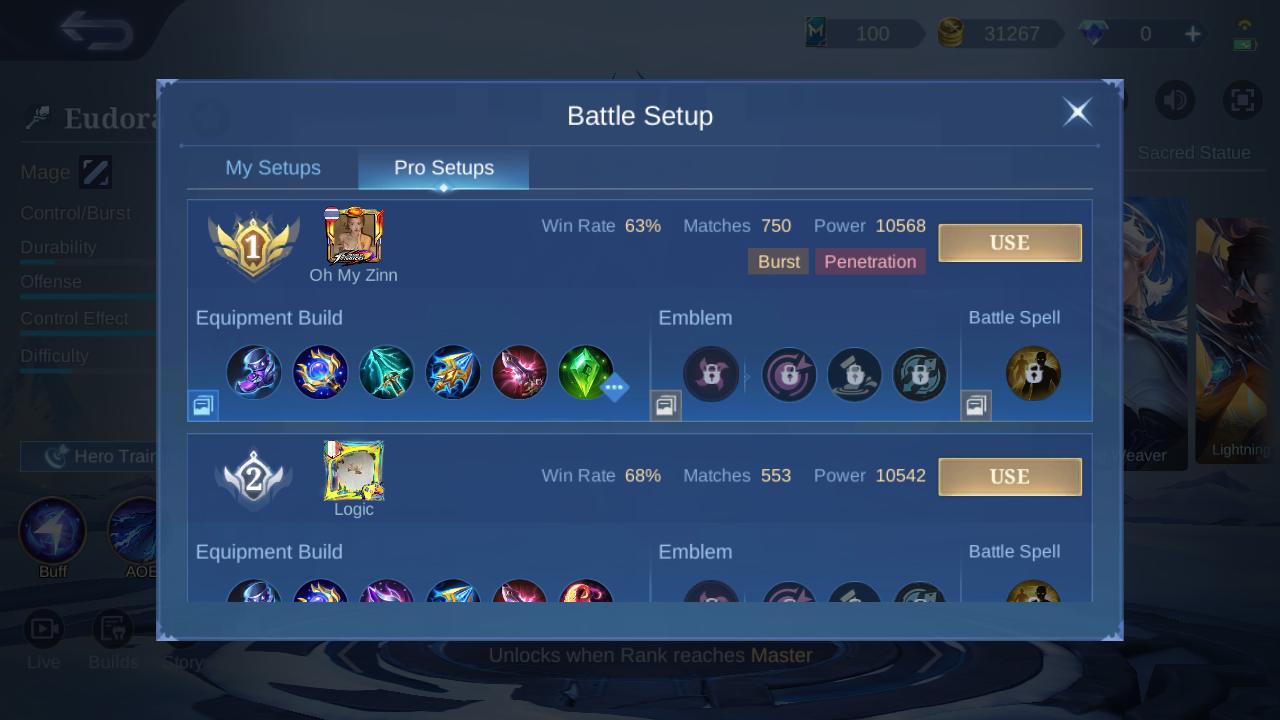 Eudora Pro Setup rank 1 in-game build sample