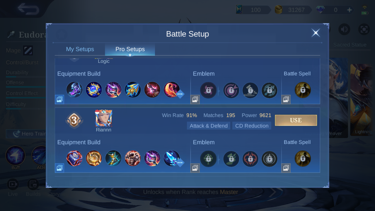 Eudora Pro Setup rank 3 in-game build sample