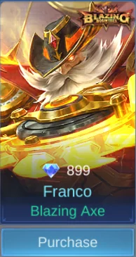 Franco Blazing Axe skin card and acquisition label
