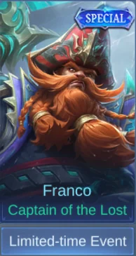 Franco Captain of the Lost skin card and acquisition label