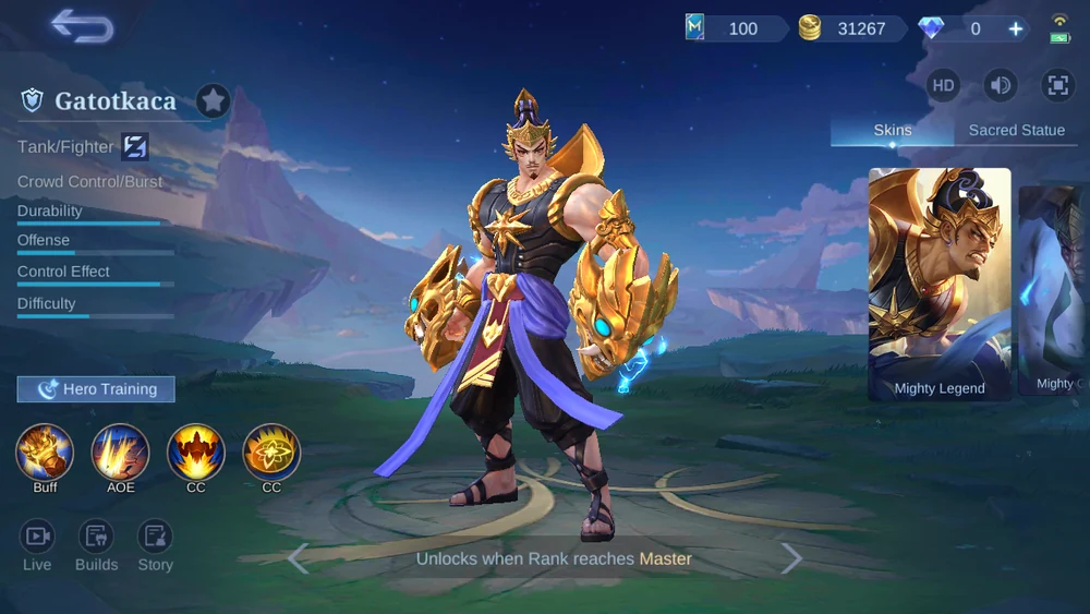 Gatotkaca Tank Fighter hero page in-game screenshot