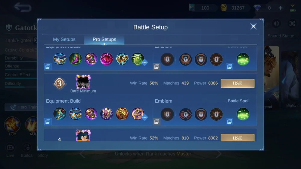 Gatotkaca in-game Pro Setup snapshot 2