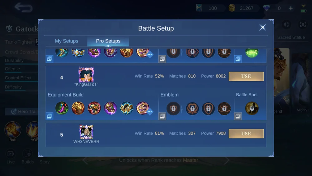 Gatotkaca in-game Pro Setup snapshot 3