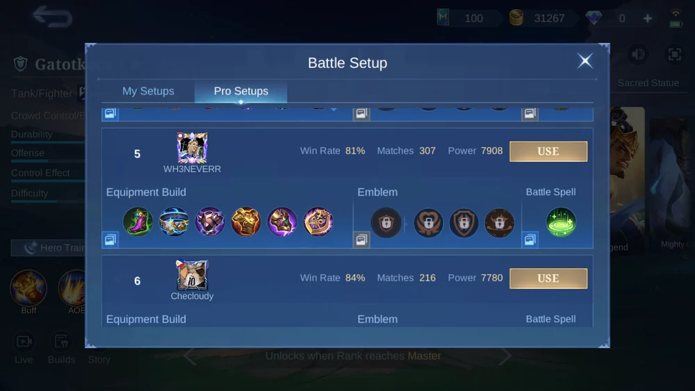Gatotkaca in-game Pro Setup snapshot 4
